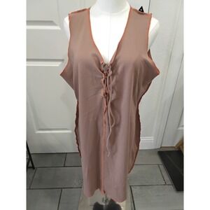 Derek Heart Womens 2X Mauve Lace Up V-Neck Sleeveless Tunic Lettuce Edge Top